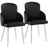 Dahlia Dining Chair in Chrome Metal, Chrome & Black Leatherette (Set of 2)